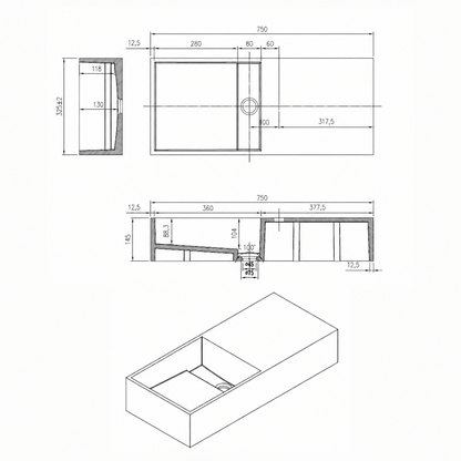 Aurevia solid surface wastafel 75 cm mat wit SaniSupreme2