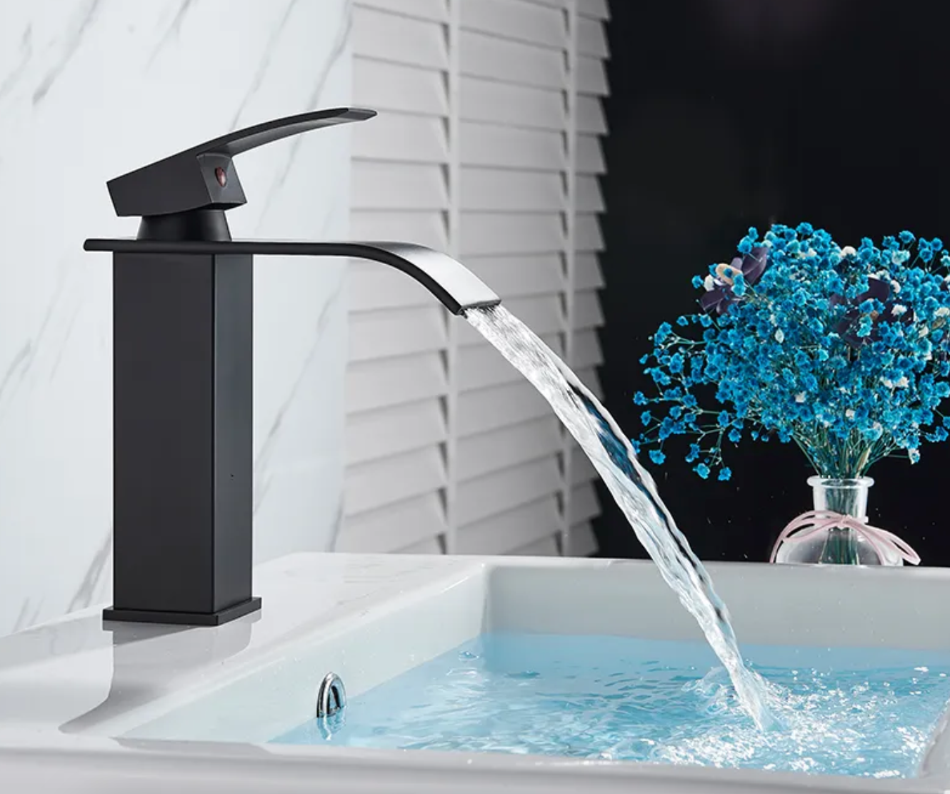 SaniSupreme Bari washbasin tap surface-mounted low model wide spout matt black