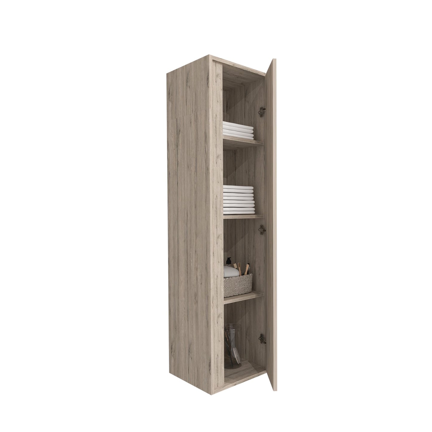 SaniSupreme® HighLine Elite Column Cabinet Bathroom Furniture 160x42x42 cm with Horizontal Relief Light Wood