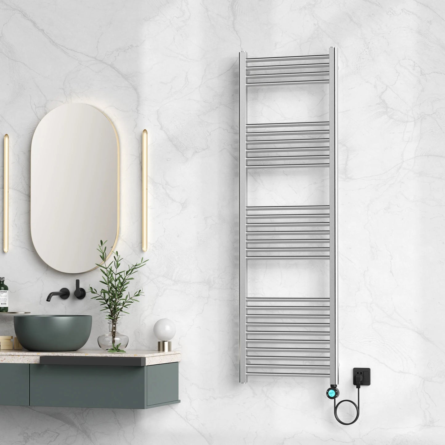 Badkamer Elektrische Radiator Handdoekverwarming Smart Wifi Rechts aansluiting 1600X500-700W Geborsteld RVS SaniSupreme