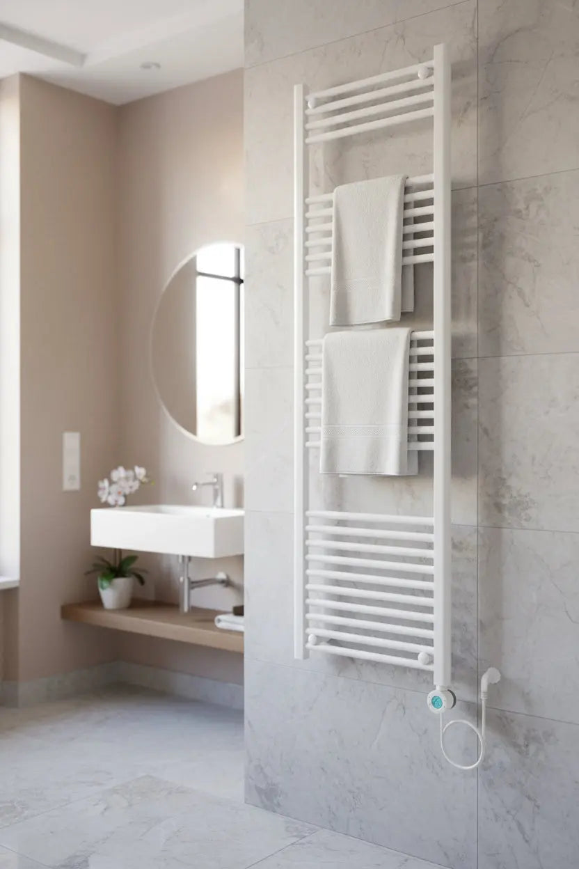 Badkamer Elektrische Radiator Handdoekverwarming 160 x 50 Blackline Ceniro Glanzend Wit SaniSupreme