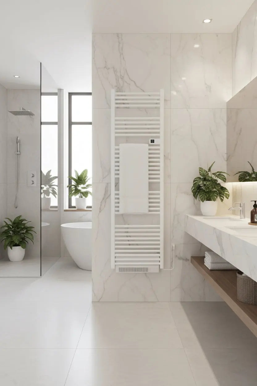 Badkamer Elektrische Digitale Radiator Handdoekverwarming met extra Blower Droogfunctie 2000W - 1840 X 540 X 133 MM SaniSupreme Nexaro Glanzend Wit