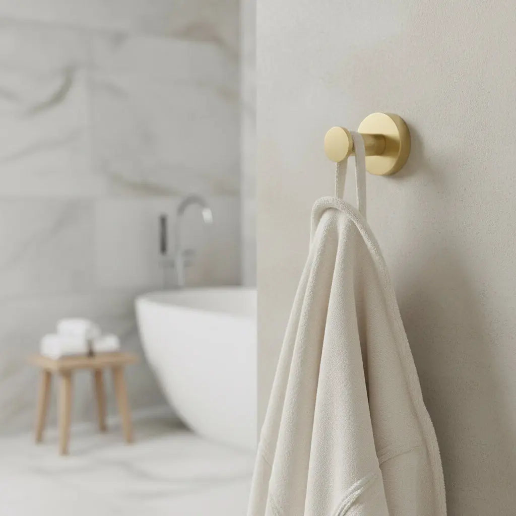 Badkamer Stria Haak Geborsteld Goud PVD SaniSupreme met ribbelstructuur 7,8 cm diep