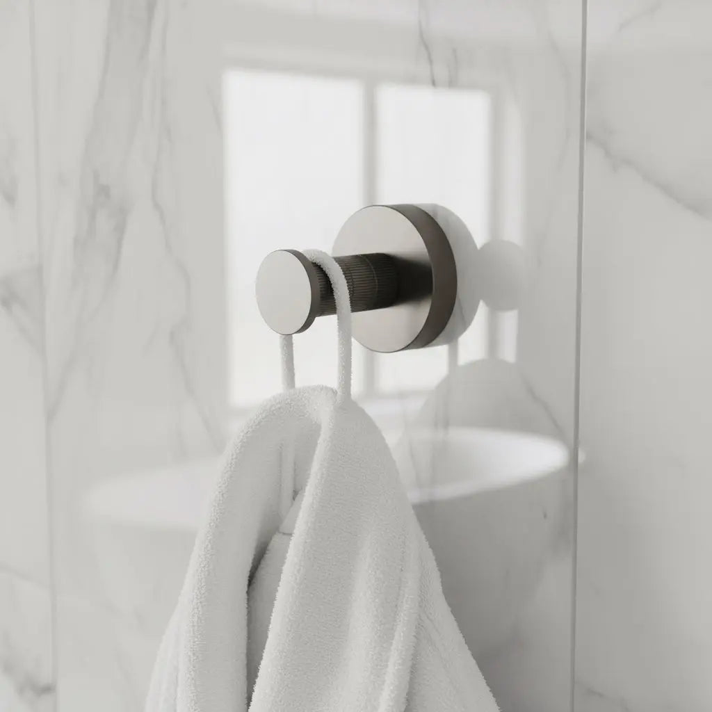 Badkamer Stria Haak Gunmetal PVD SaniSupreme met ribbelstructuur 7,8 cm diep