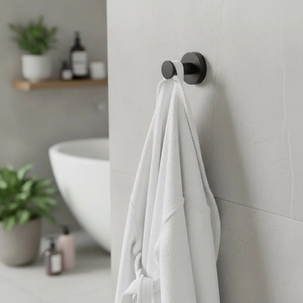 Badkamer Stria Haak Mat Zwart PVD SaniSupreme met ribbelstructuur 7,8 cm diep