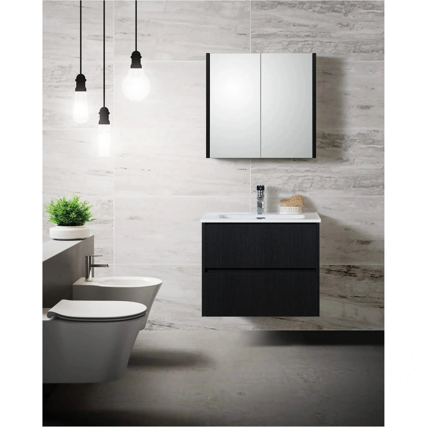 Badmeubel Set Abruzzo wastafel en spiegelkast 60 cm Zwart SaniSupreme Sanisupreme