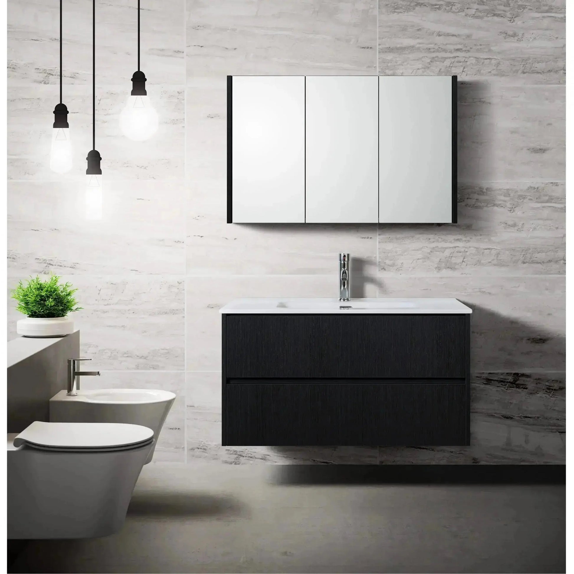 Badmeubelset Abruzzo wastafel en spiegelkast 80 cm Zwart SaniSupreme Sanisupreme