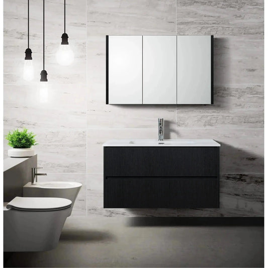 Badmeubelset Abruzzo wastafel en spiegelkast 80 cm Zwart SaniSupreme Sanisupreme