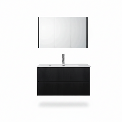 Badmeubelset Abruzzo wastafel en spiegelkast 80 cm Zwart SaniSupreme Sanisupreme