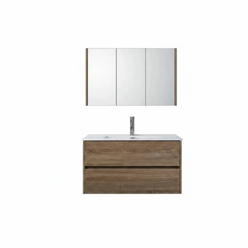 Badmeubelset Abruzzo wastafel en spiegelkast 80 cm Hout SaniSupreme Sanisupreme