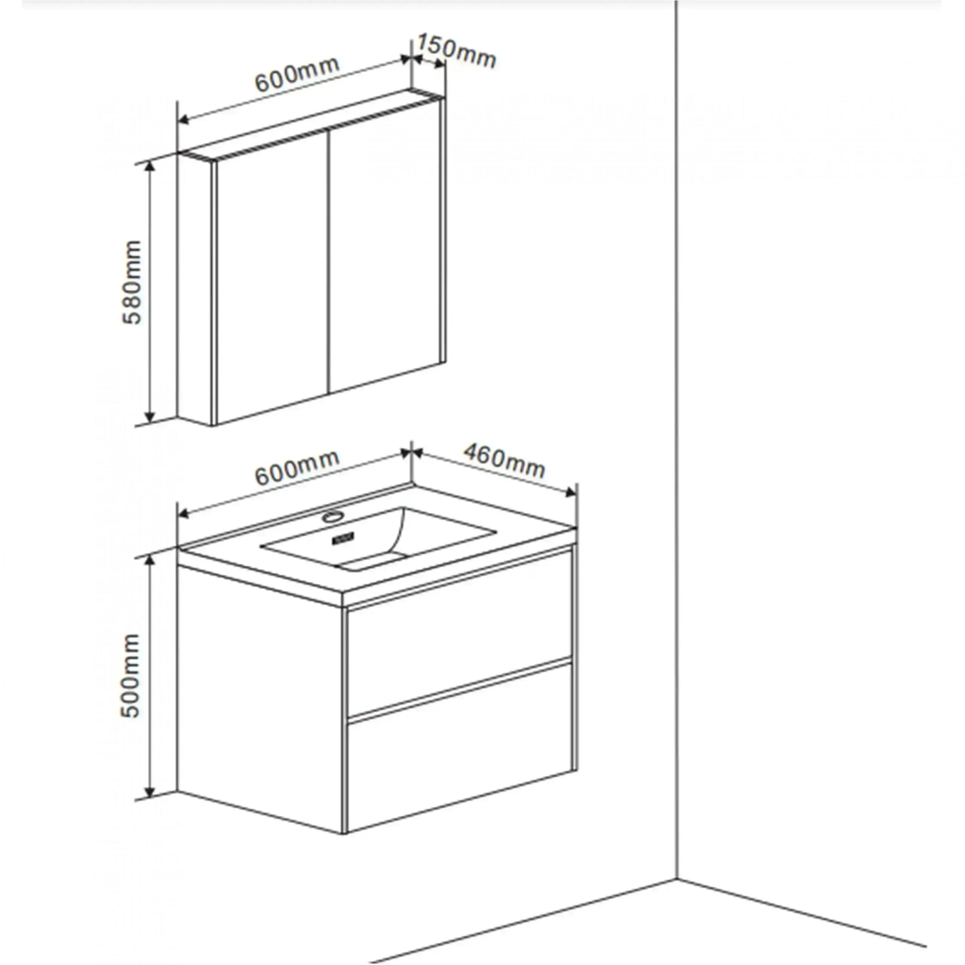 Badmeubel Set Abruzzo wastafel en spiegelkast 60 cm Grijs SaniSupreme Sanisupreme