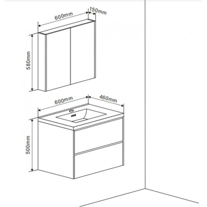 Badmeubel Set Abruzzo wastafel en spiegelkast 60 cm Grijs SaniSupreme Sanisupreme