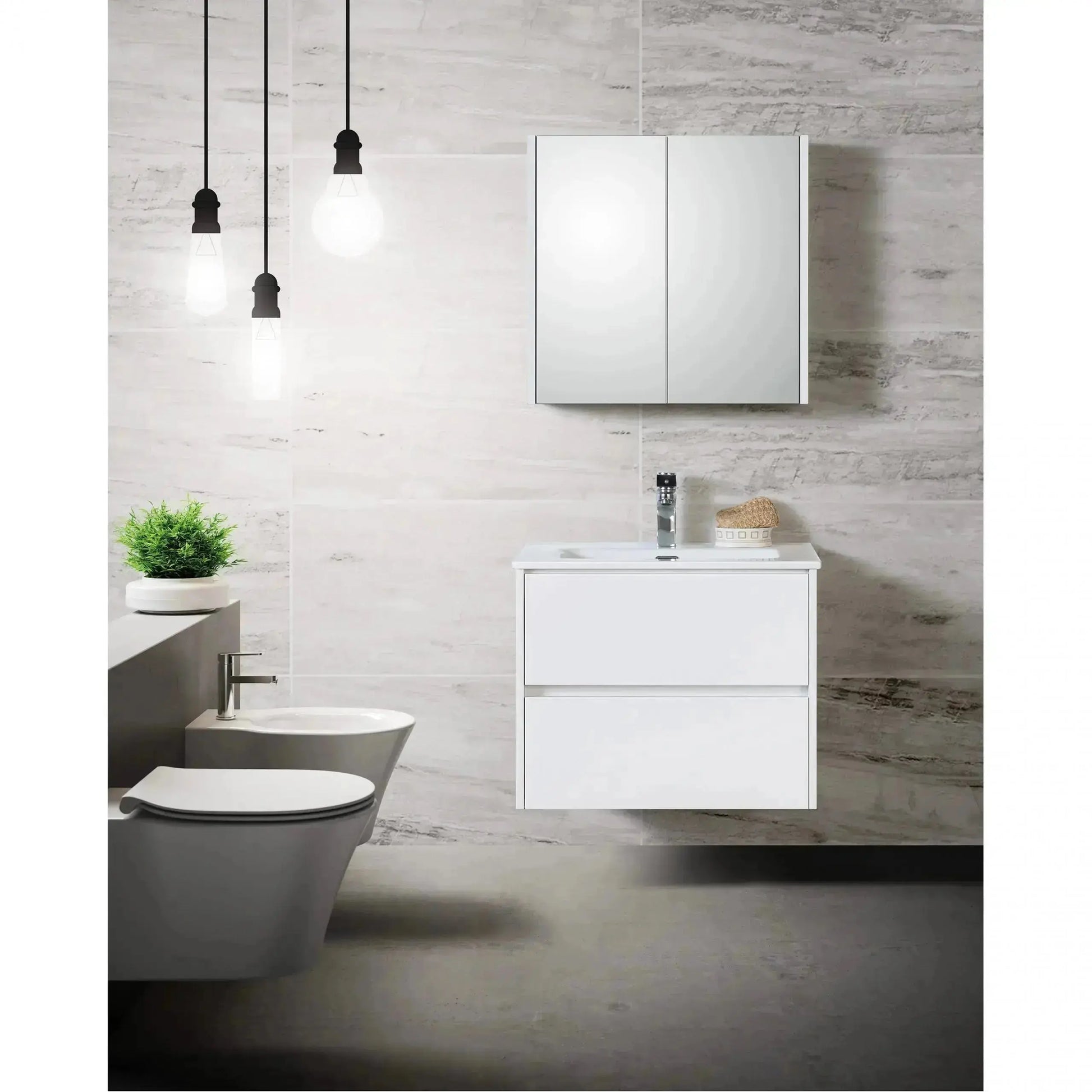 Badmeubel Set Abruzzo wastafel en spiegelkast 60 cm Wit SaniSupreme Sanisupreme