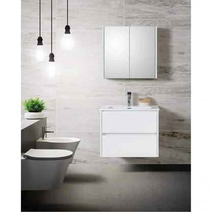 Badmeubel Set Abruzzo wastafel en spiegelkast 60 cm Wit SaniSupreme Sanisupreme