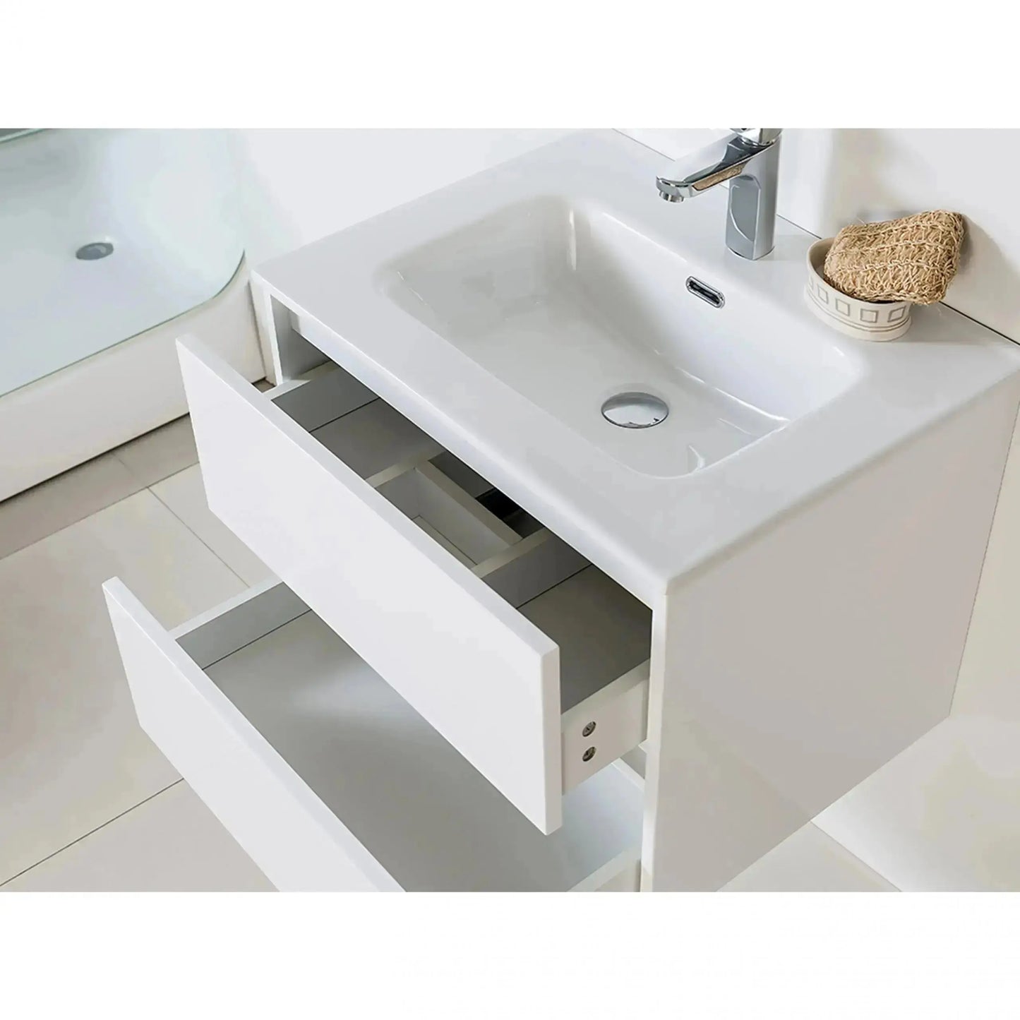 Badmeubel Set Abruzzo wastafel en spiegelkast 60 cm Wit SaniSupreme Sanisupreme