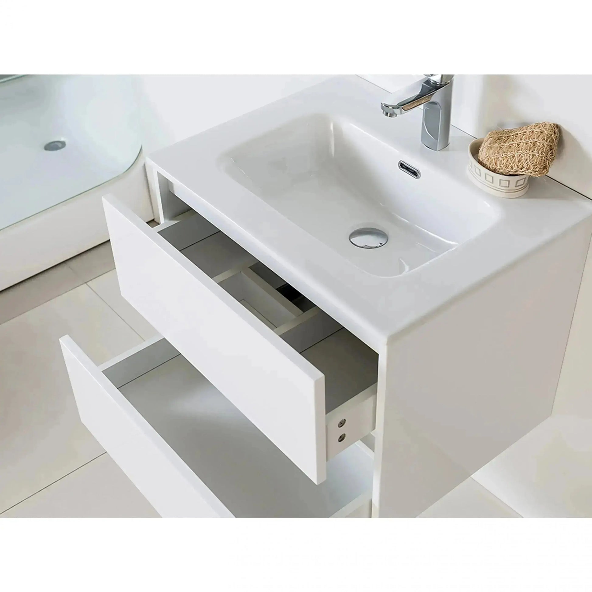 Badmeubel Set Abruzzo wastafel en spiegelkast 60 cm Wit SaniSupreme Sanisupreme