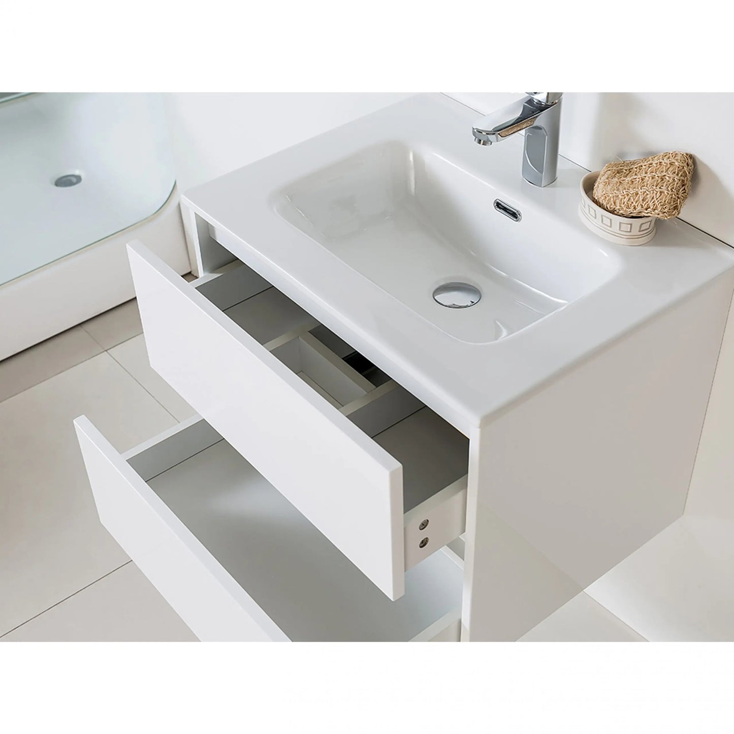 Badmeubelset Abruzzo wastafel en spiegelkast 90 cm Hoogglans Wit SaniSupreme Sanisupreme