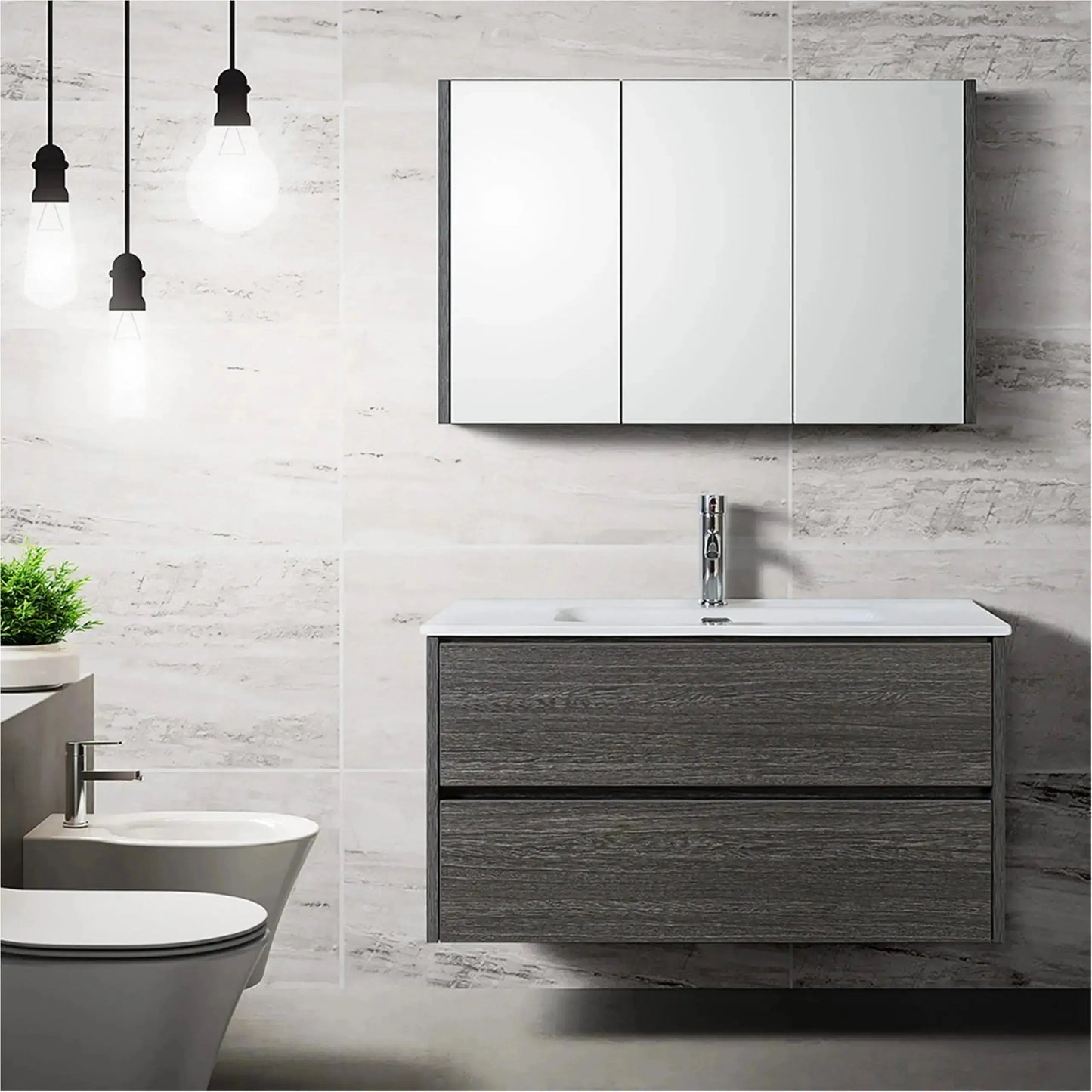 Badmeubel Set Abruzzo wastafel en spiegelkast 80 cm Grijs SaniSupreme (kopie) Sanisupreme