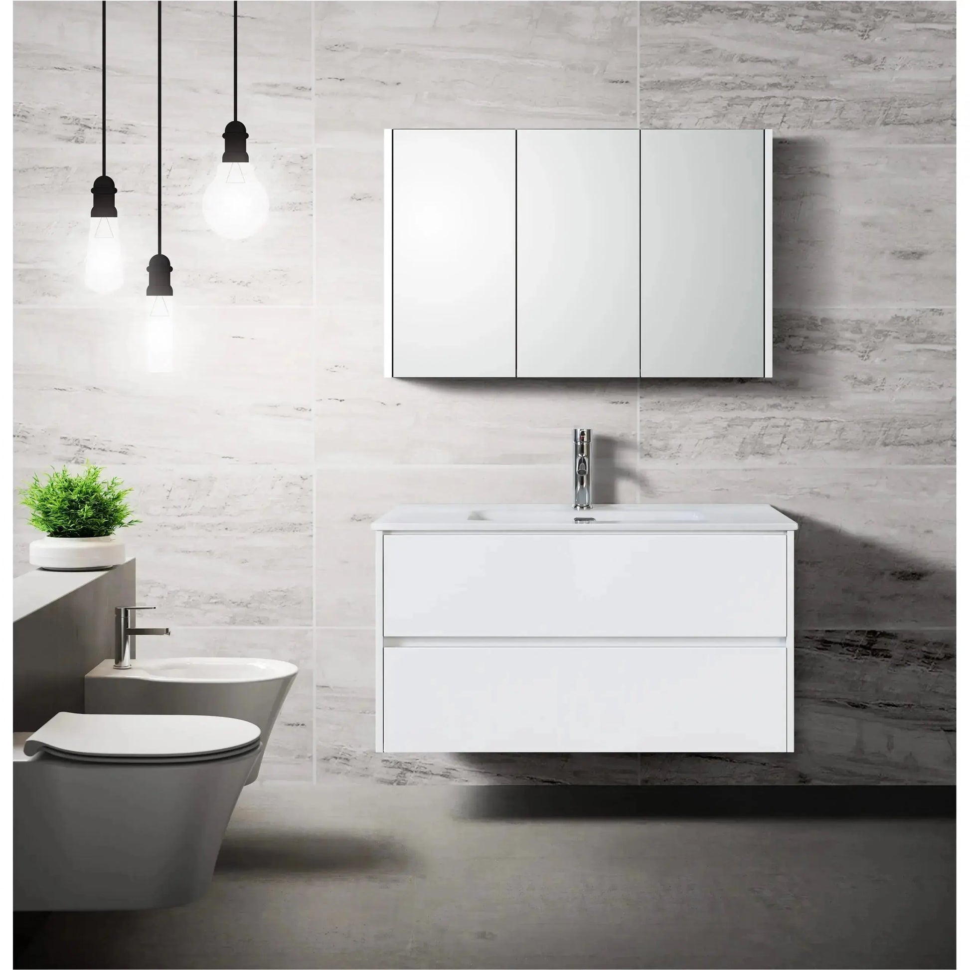 Badmeubelset Abruzzo wastafel en spiegelkast 80 cm Hoogglans Wit SaniSupreme Sanisupreme