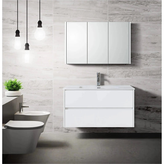 Badmeubelset Abruzzo wastafel en spiegelkast 80 cm Hoogglans Wit SaniSupreme Sanisupreme