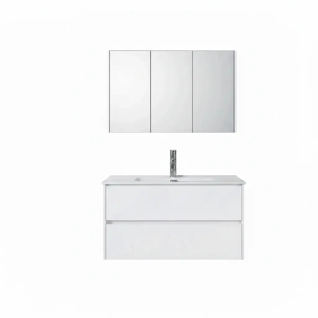 Badmeubelset Abruzzo wastafel en spiegelkast 80 cm Hoogglans Wit SaniSupreme Sanisupreme