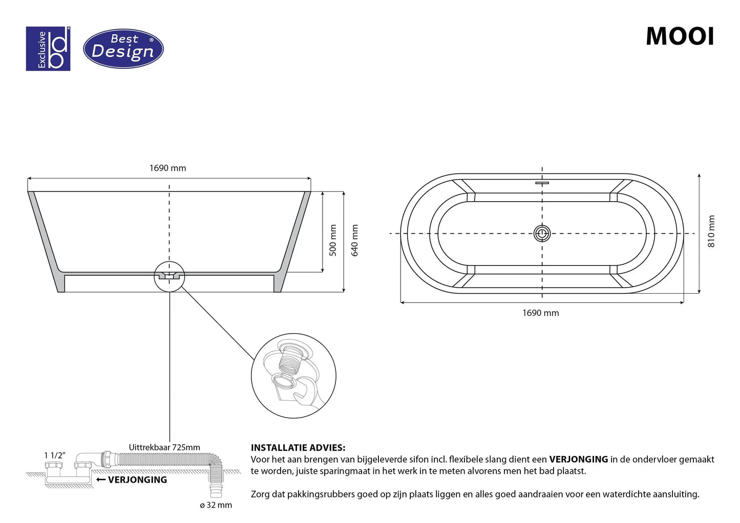 Bella 169 cm vrijstaand bad Mat Wit SaniSupreme SaniSupreme