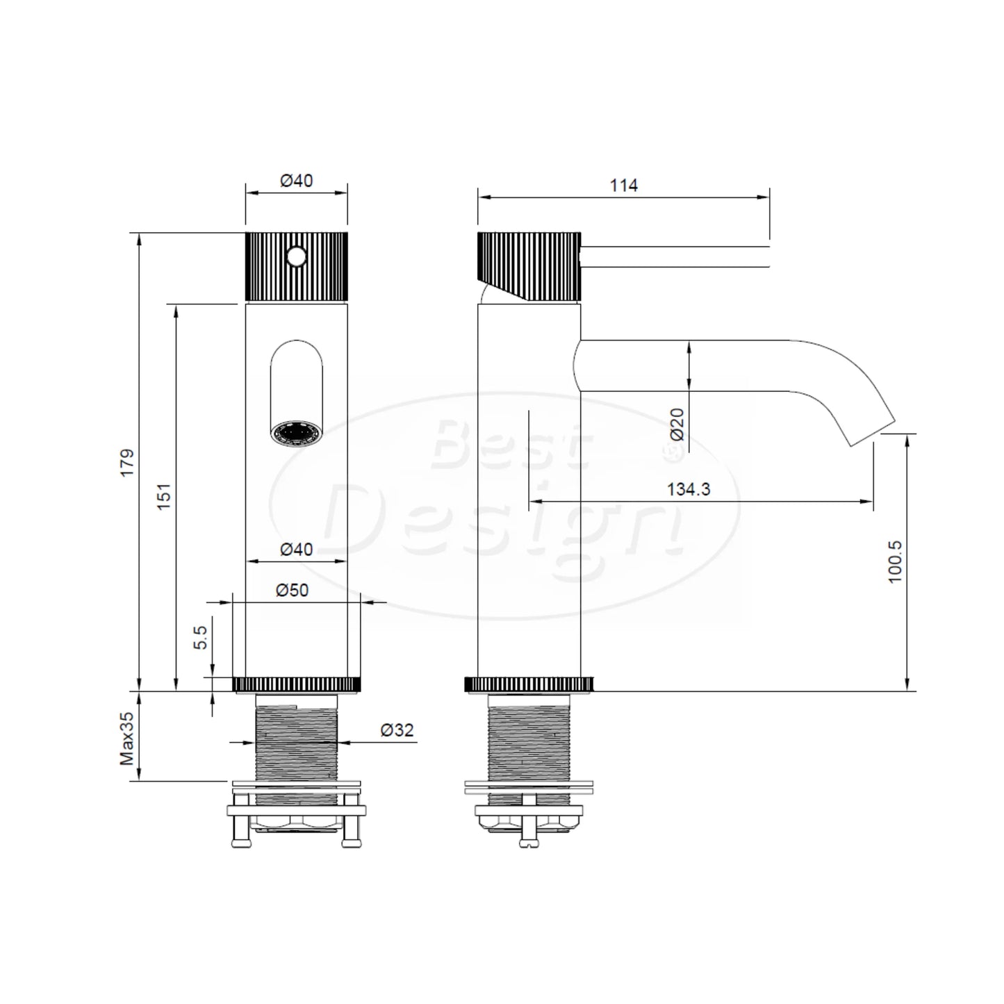 Best Design HighLine Series Bellavaro Aquavelle wastafelmengkraan 18 cm Bruin