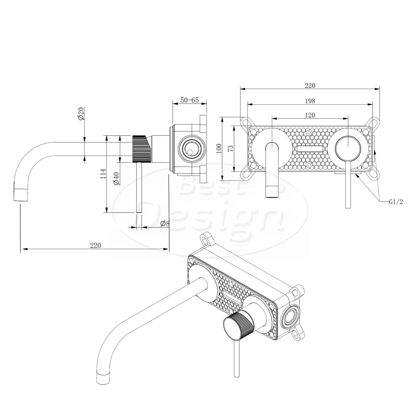 Best Design HighLine Series Bellavaro Flowaro inbouw wastafelmengkraan Bruin