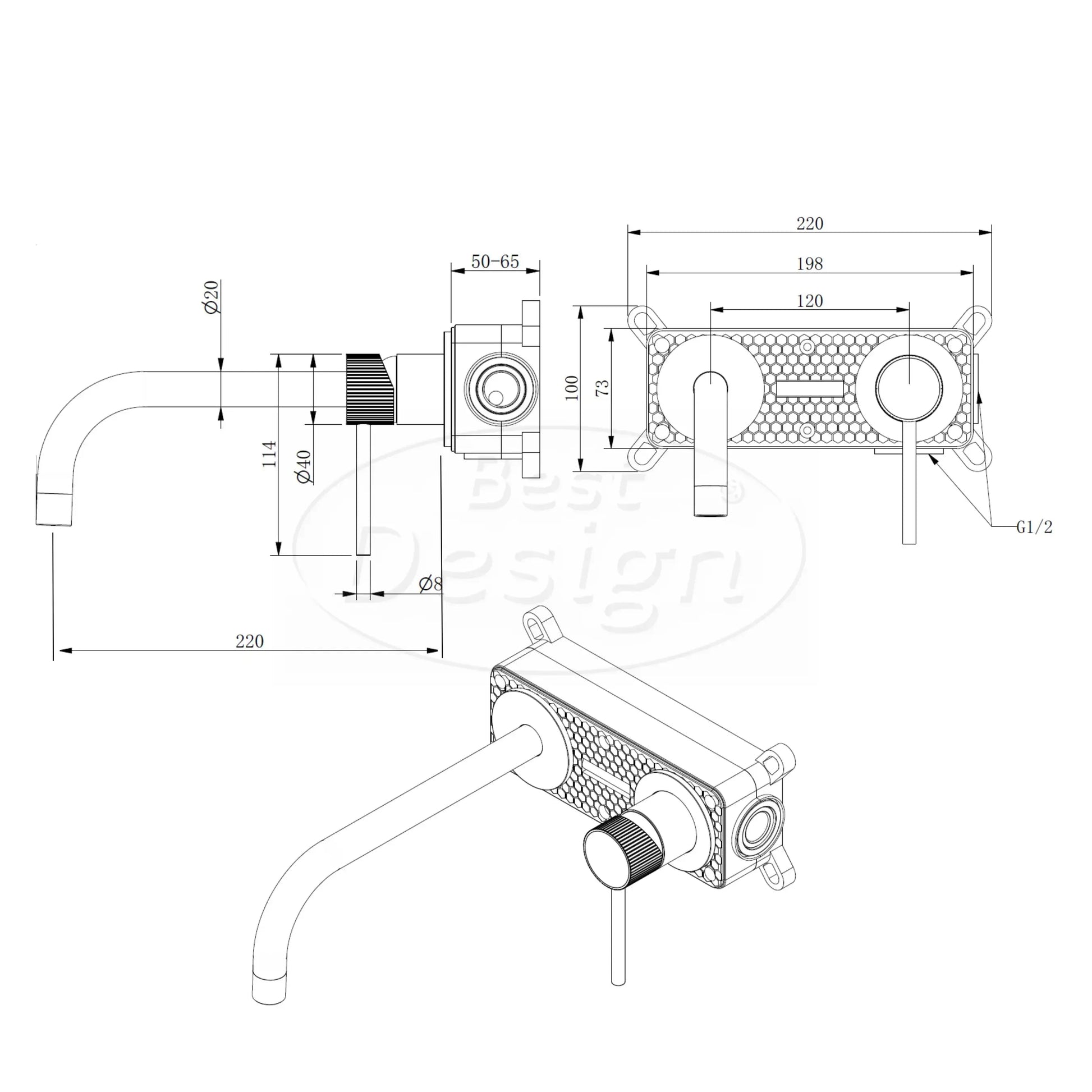 Best Design HighLine Series Bellavaro Flowaro inbouw wastafelmengkraan Bruin