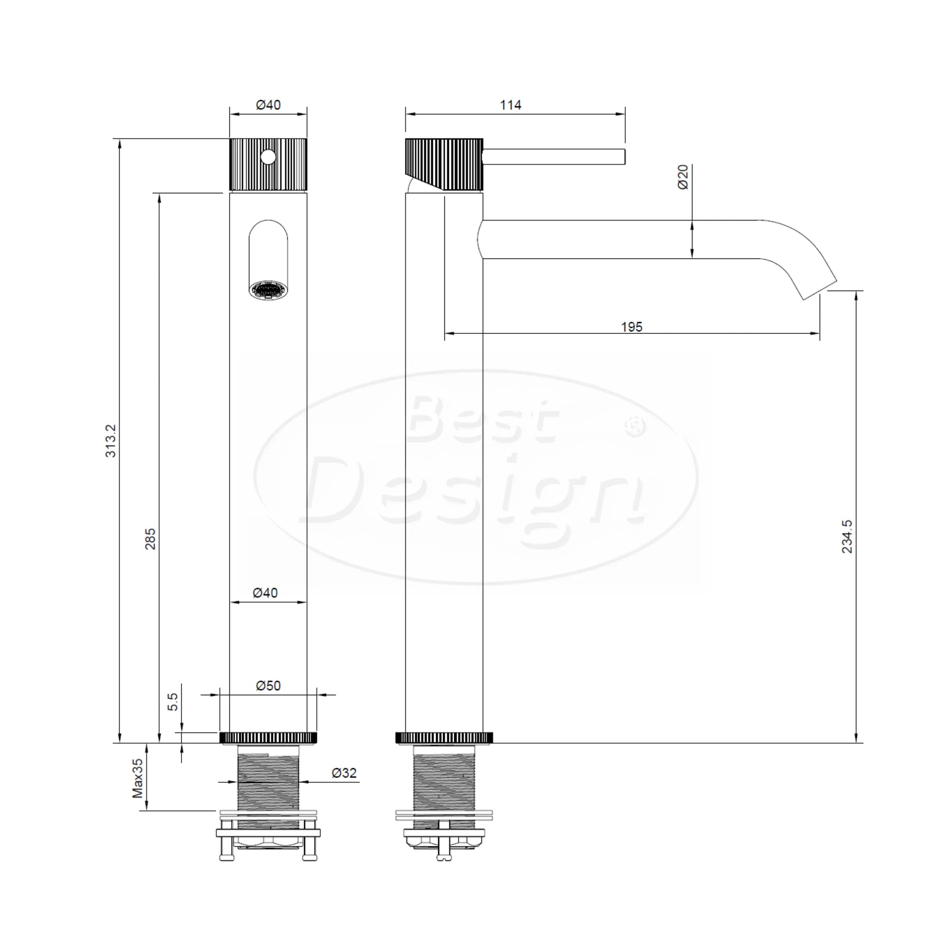 Best Design HighLine Series Bellavaro Hydrano wastafelmengkraan 31 cm Bruin