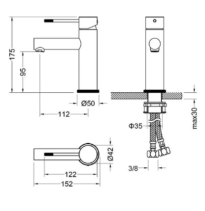 Best Design Luxerio Line Velaré wastafel mengkraan 17,5 cm mat goud