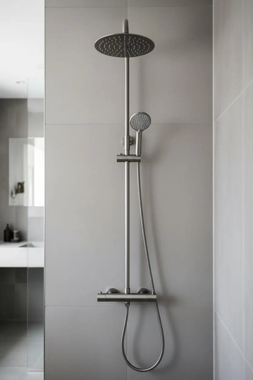 Best Design Zenia Line Cerina Series thermostatische opbouw regendouche 30 cm breed 83,5 tot 116 cm Gunmettal SaniSupreme