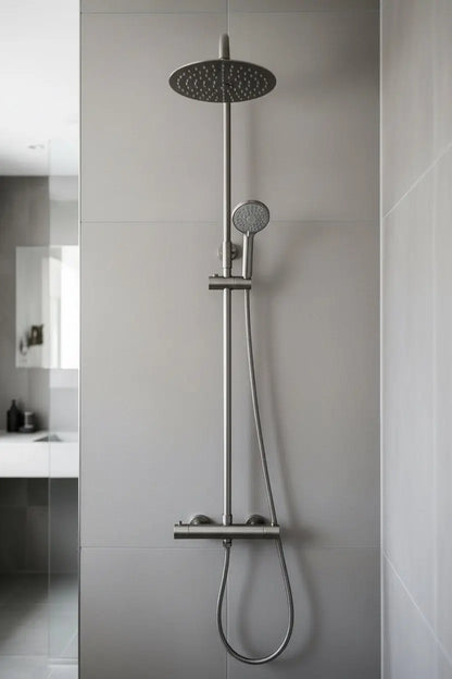 Best Design Zenia Line Cerina Series thermostatische opbouw regendouche 30 cm breed 83,5 tot 116 cm Gunmettal SaniSupreme