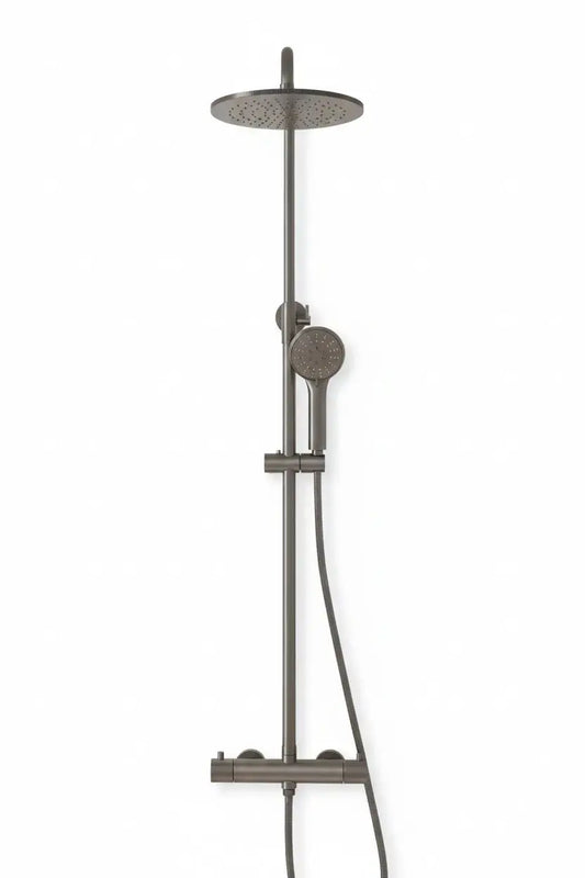 Best Design Zenia Line EasyMount Series thermostatische opbouw regendouche 25cm breed 90 tot 125 cm Gunmettal SaniSupreme