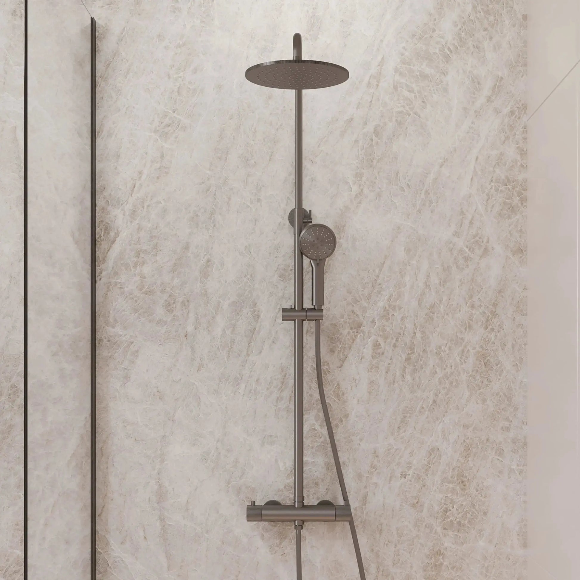 Best Design Zenia Line EasyMount Series thermostatische opbouw regendouche 25cm breed 90 tot 125 cm Gunmettal SaniSupreme