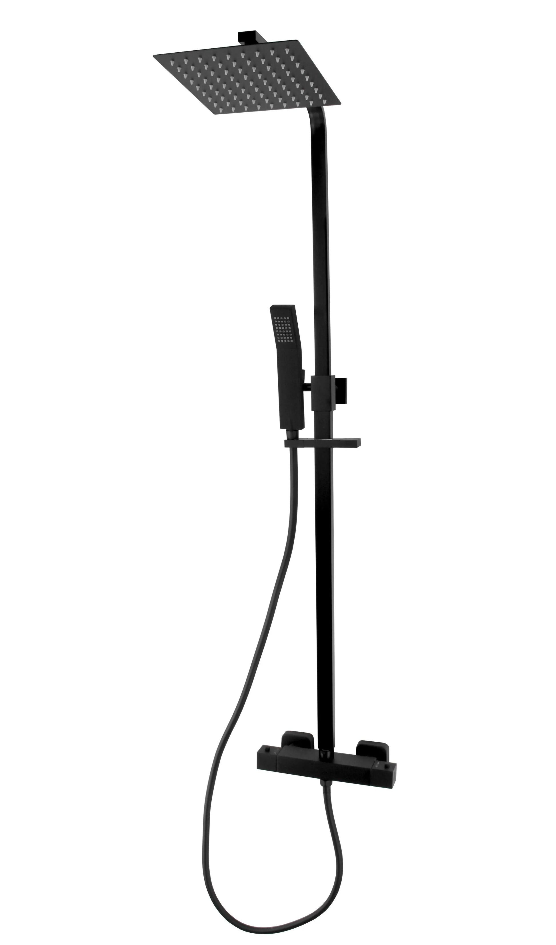 Best Design Zenia Line GlideRail Series thermostatische opbouw regendouche 20cm breed  73 tot 127 cm Mat Zwart SaniSupreme