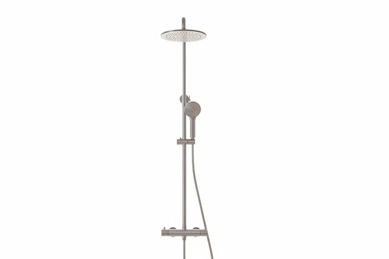 Best Design Zenia Line Limio Series thermostatische opbouw regendouche 25cm breed 90 tot 125cm RVS 304 SaniSupreme