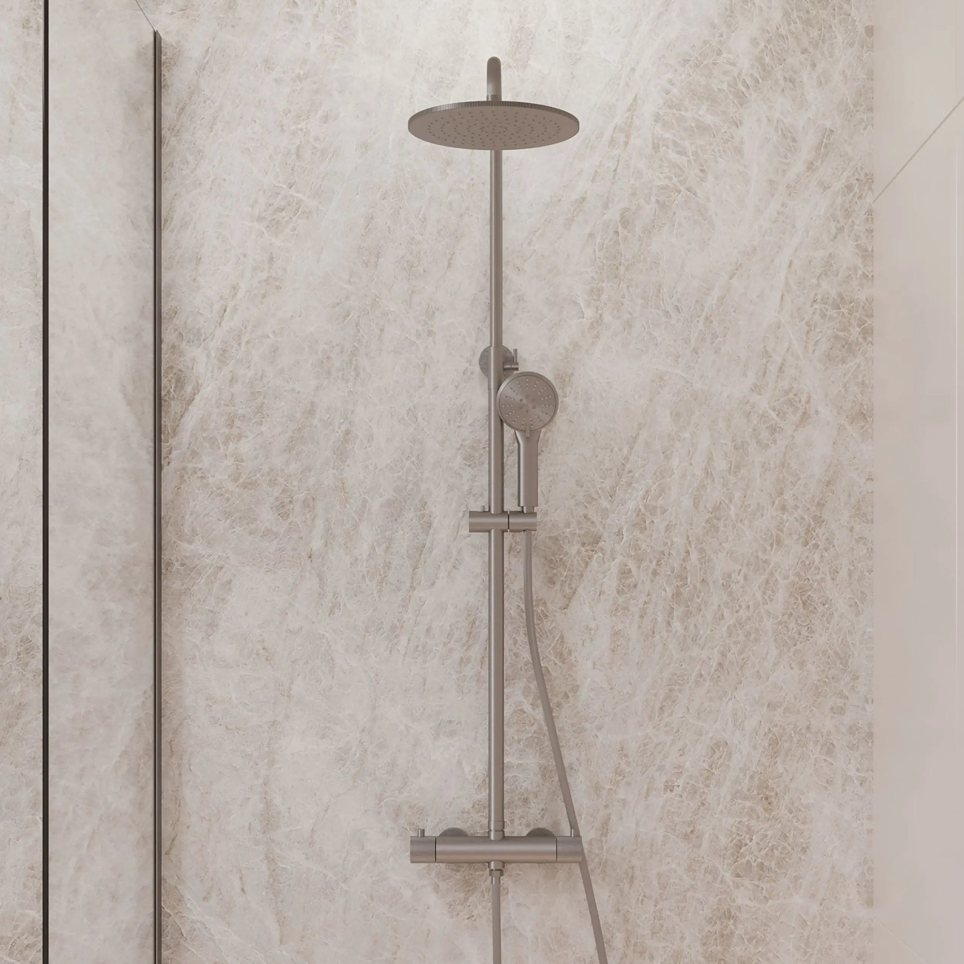 Best Design Zenia Line Limio Series thermostatische opbouw regendouche 25cm breed 90 tot 125cm RVS 304 SaniSupreme