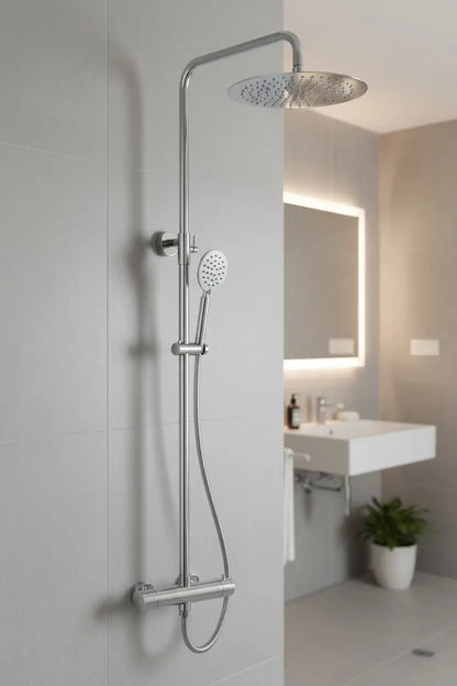 Best Design Zenia Line Lina Series thermostatische opbouw regendouche 30cm breed 90 tot 122 cm RVS 304 SaniSupreme