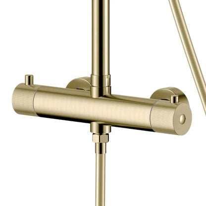 Best Design Zenia Line Lumia Series thermostatische opbouw regendouche 25cm breed 90 tot 125cm Mat Goud SaniSupreme Sanisupreme