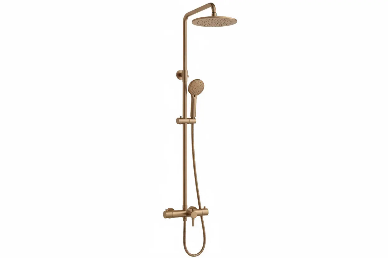 Best Design Zenia Line Lumiera Series thermostatische opbouw regendouche 25cm breed 90 tot 125cm Desert Brown SaniSupreme