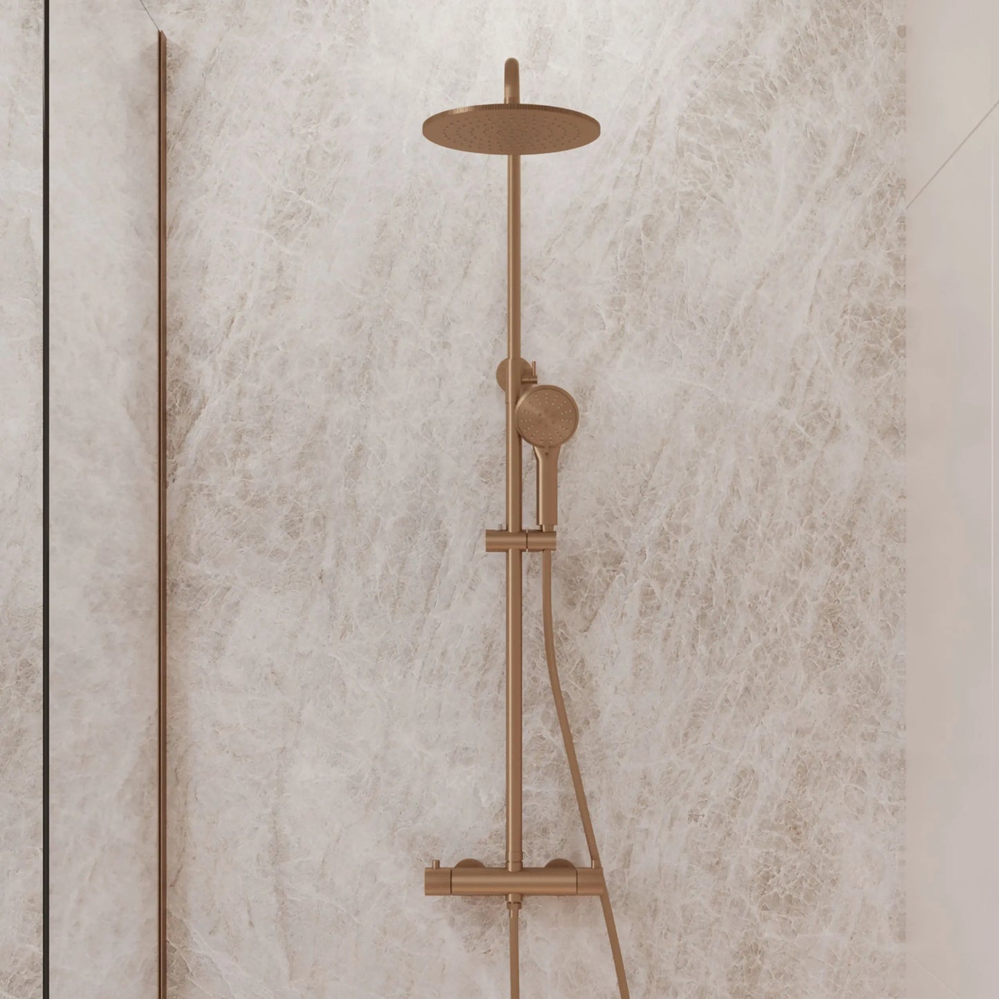 Best Design Zenia Line Lumiera Series thermostatische opbouw regendouche 25cm breed 90 tot 125cm Desert Brown SaniSupreme