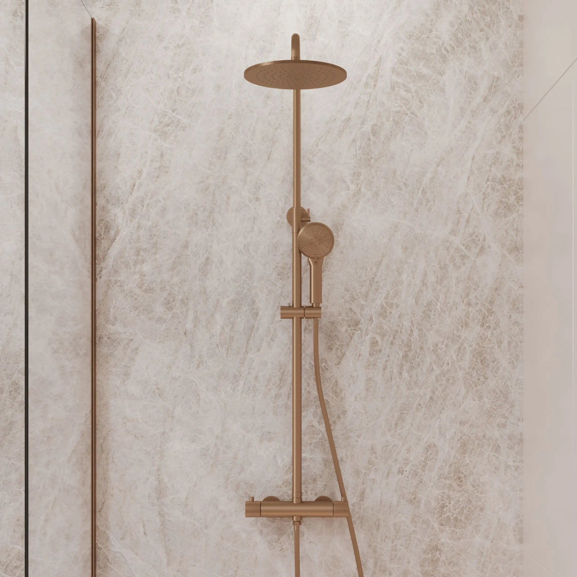 Best Design Zenia Line Lumiera Series thermostatische opbouw regendouche 25cm breed 90 tot 125cm Desert Brown SaniSupreme