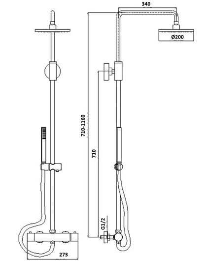 Best Design Zenia Line RainFlow Series thermostatische opbouw regendouche 71 tot 116 cm Chroom SaniSupreme