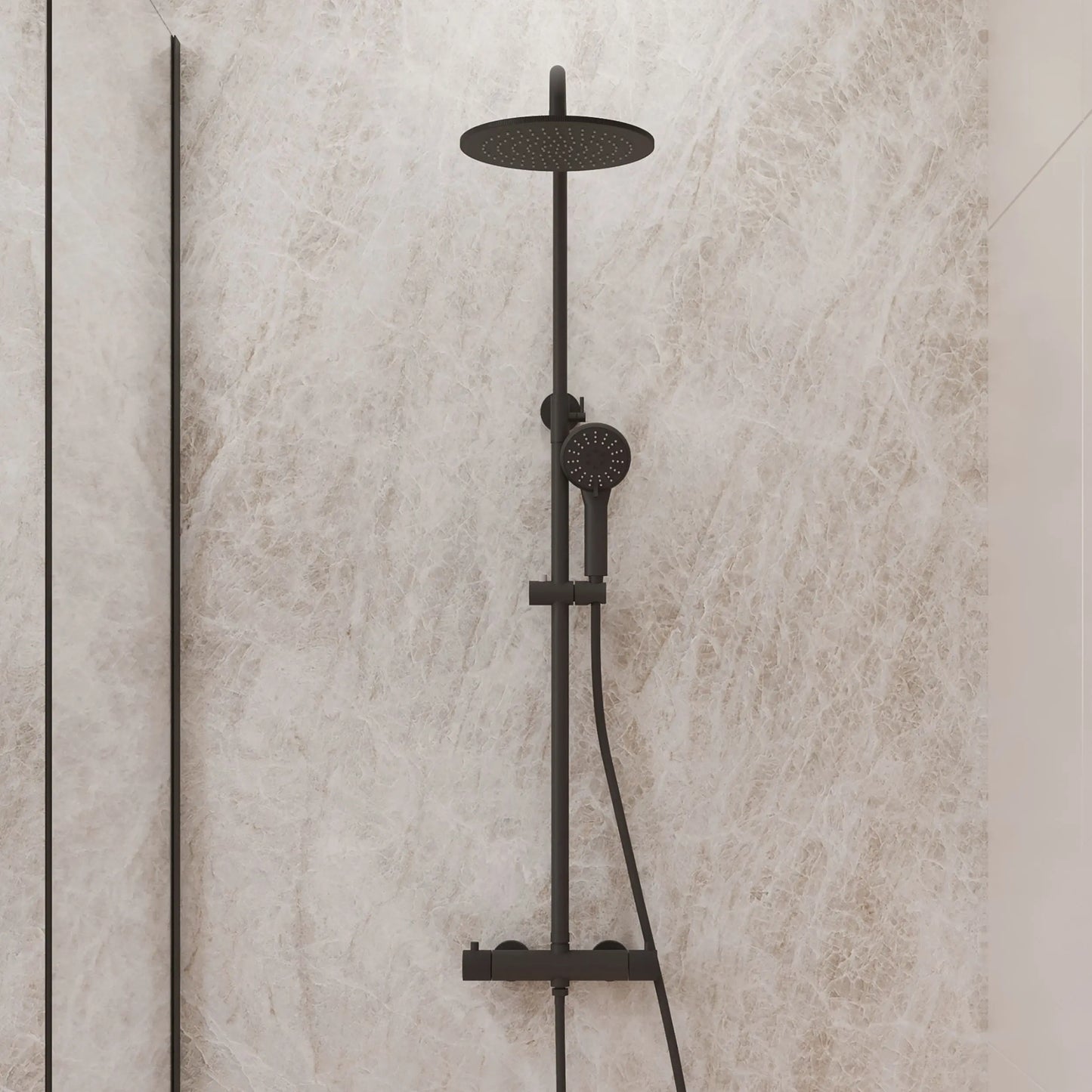 Best Design Zenia Line Series ThermoCore thermostatische opbouw regendouche 90 tot 125 cm Nero SaniSupreme