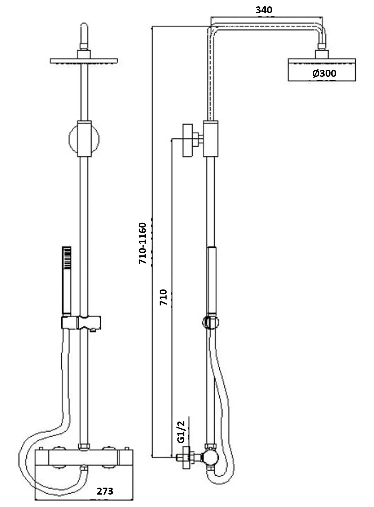 Best Design Zenia Line SkyRain Series thermostatische opbouw regendouche 30cm breed  71 tot 116 cm Mat Zwart SaniSupreme