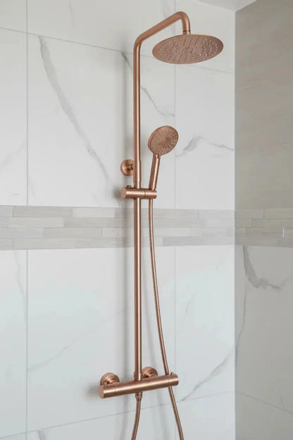 Best Design Zenia Line SwitchFlow Series thermostatische opbouw regendouche 20cm breed 83,5 tot 116 cm Rose Mat Goud SaniSupreme