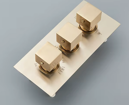 SaniSupreme® SmartPulse Wand Thermostatische Doucheset Biarritz 3 weg waterval met regendoucheplateau geborsteld goud