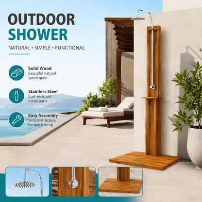 Buitendouche Saint-Tropez 217 cm tuindouche natuurlijk massief hout roestvrijstaal SaniSupreme