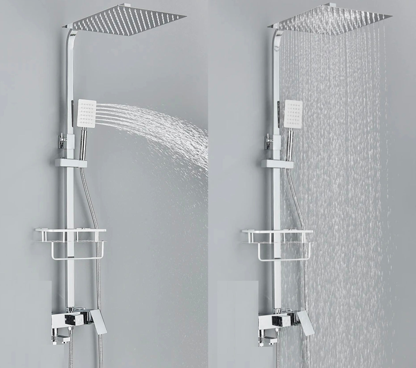 SaniSupreme Florida surface-mounted bath shower set with bath spout 8 inch rain shower chrome square